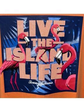 TOMMY BAHAMA NWT Mens ‘Live the Island Life’ T-Shirt in Orange-Size Large